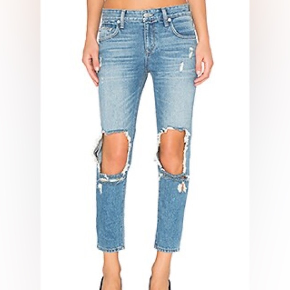 Ezra Cropped Slim Boyfriend Jean in Temple- Size 27